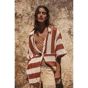 FREE PEOPLE | We The Free Del Mar Open Weave Brown Stripe Cabana Top | Medium